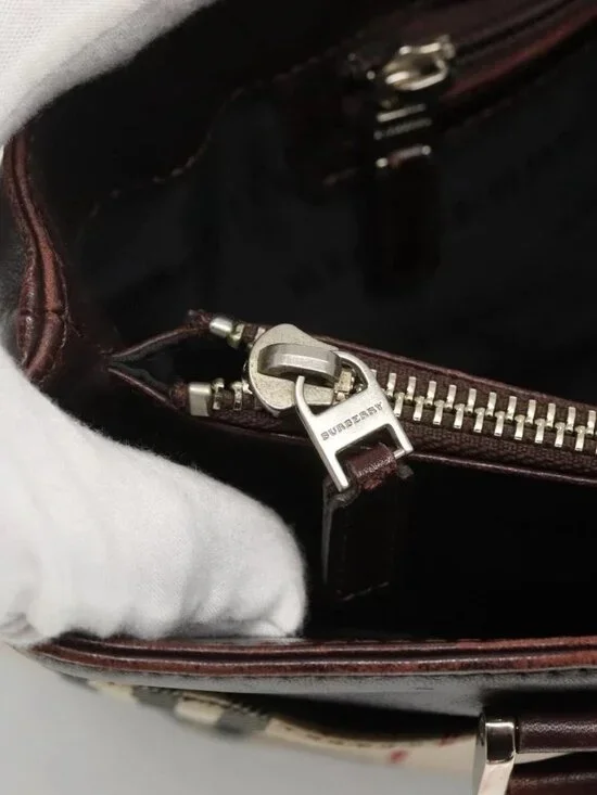 BURBERRY Nova Check Hand Bag Nylon Beige Silver Auth 120399 - Picture 10 of 16